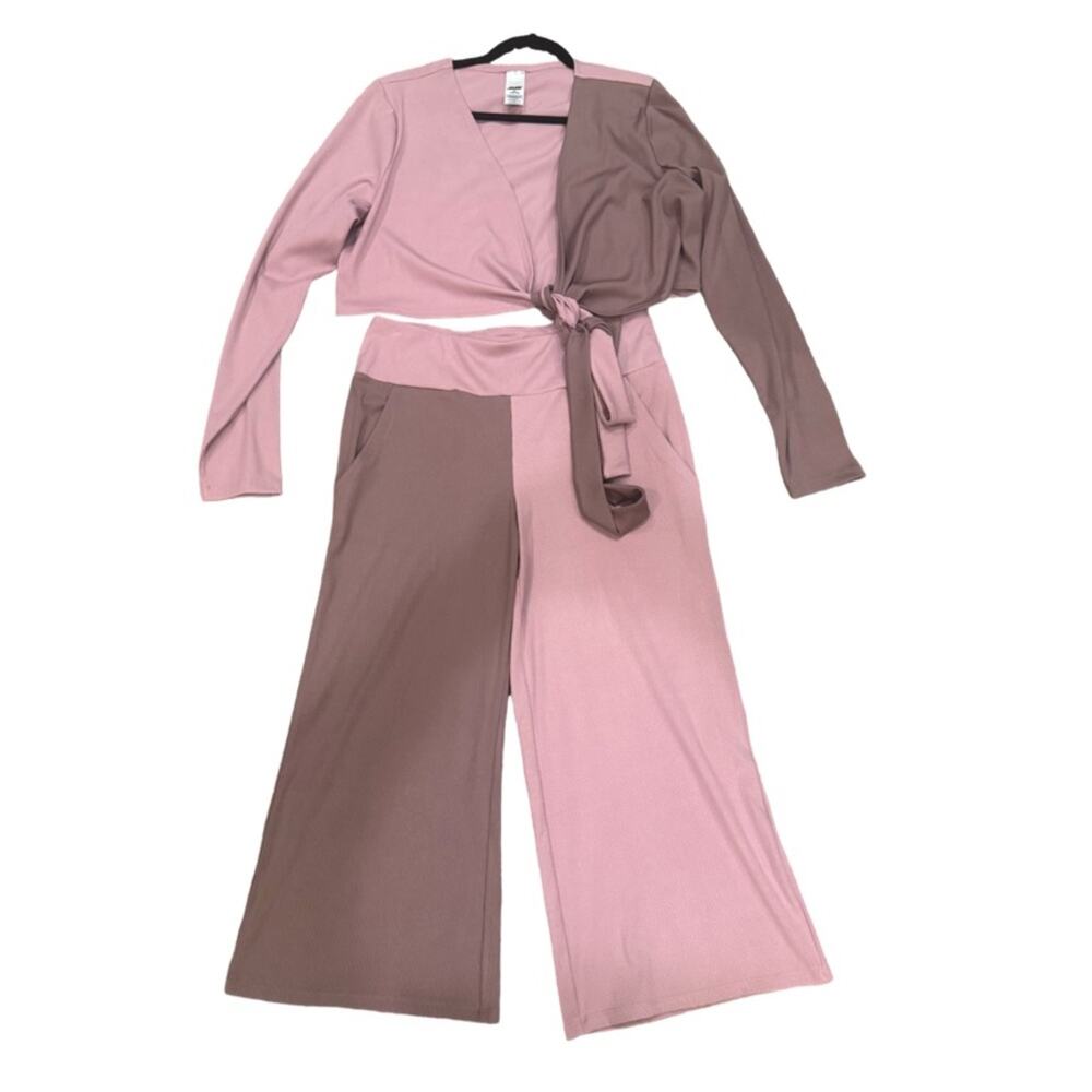 Avia Cropped Wide-Leg Pants with Two-Tone Yoga Wrap Top XL